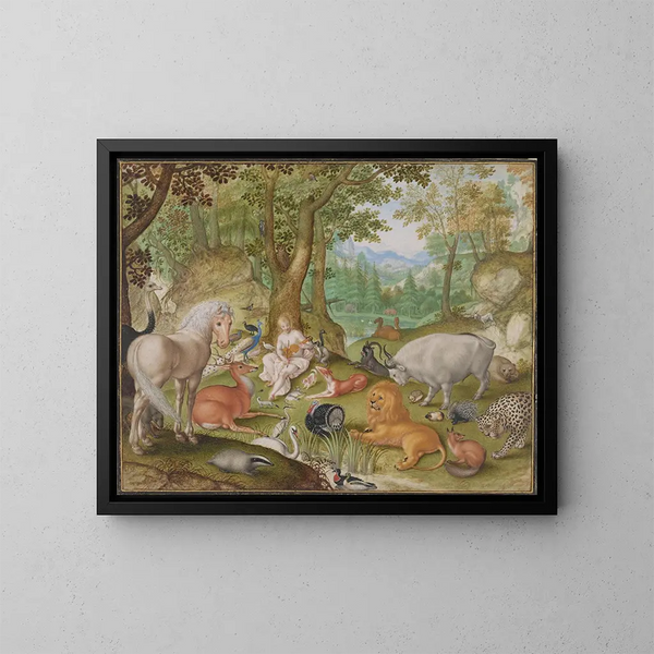 Orphée charmant les animaux - Jacob Hoefnagel — framed artwork on a wall