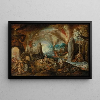 The descent into hell - Jacob Isaacsz van Swanenburg — framed artwork on a wall