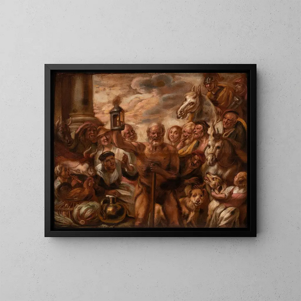 Diogenes searching for an honest man - Jacob Jordaens — framed artwork on a wall