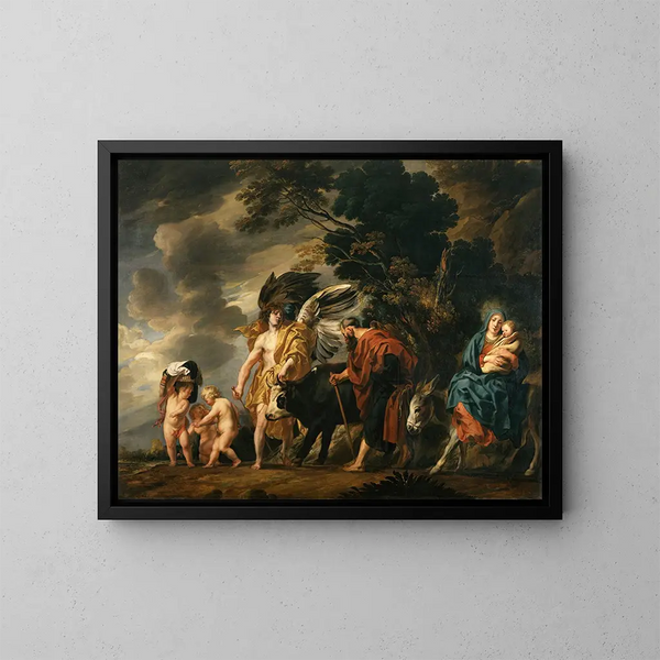 Flight of the Holy Family into Egypt - Jacob Jordaens — framed artwork on a wall
