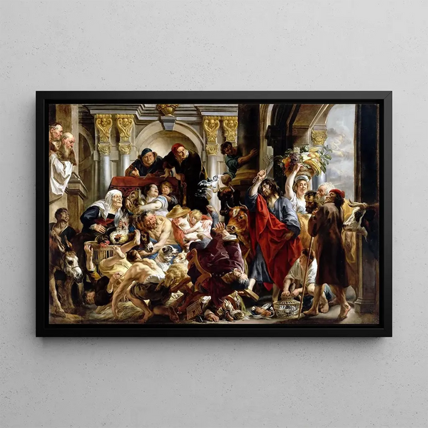 Jesus expelling the merchants from the temple - Jacob Jordaens — framed artwork on a wall