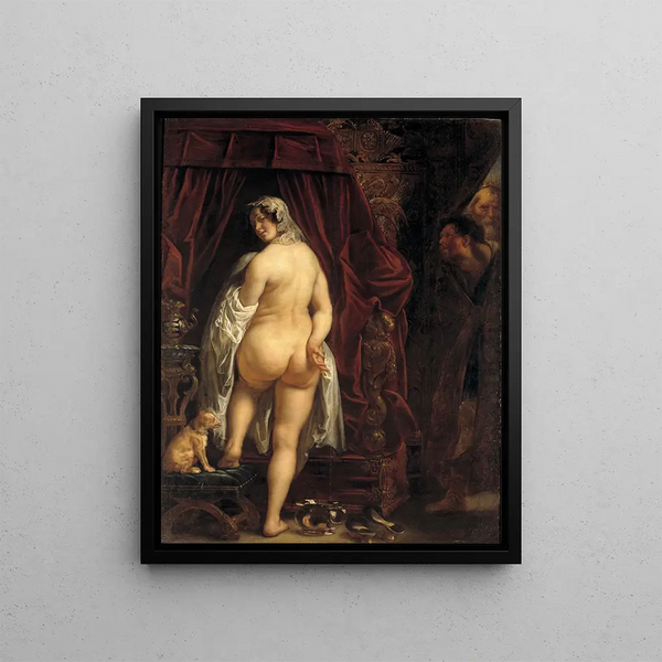 The King Candaules of Lydia Showing His Wife to Gyges - Jacob Jordaens — framed artwork on a wall