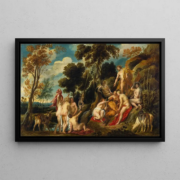 Les nymphes coupant la barbe de Pan - Jacob Jordaens — framed artwork on a wall