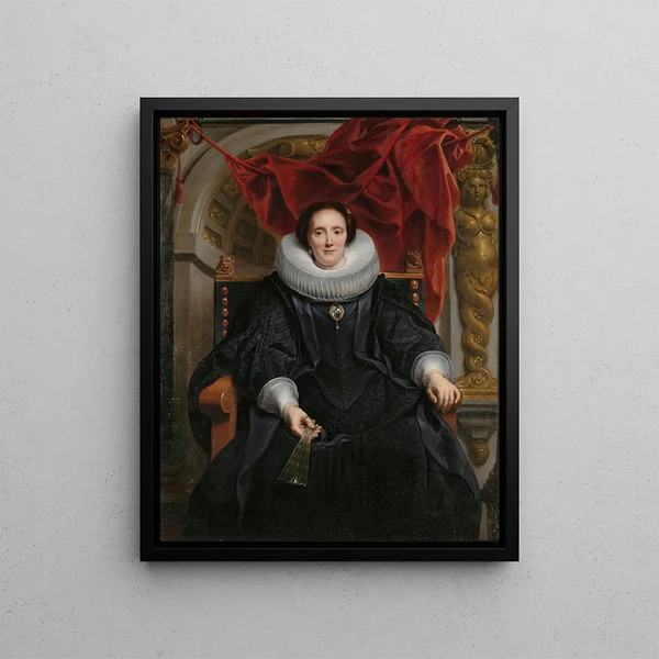 Portrait of Catharina Behaghel - Jacob Jordaens — framed artwork on a wall