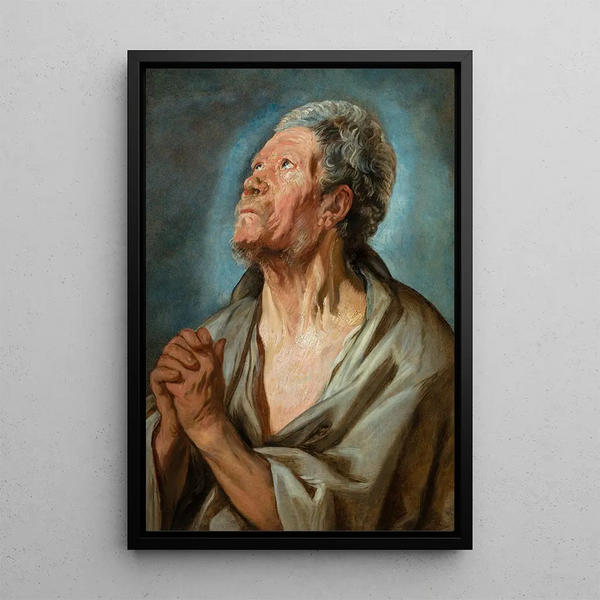 Study of an Old Man with Hands Joined - Jacob Jordaens — framed artwork on a wall