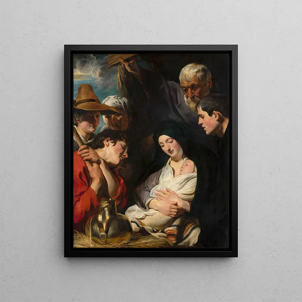 L'Adoration des bergers - Jacob Jordaens — framed artwork on a wall