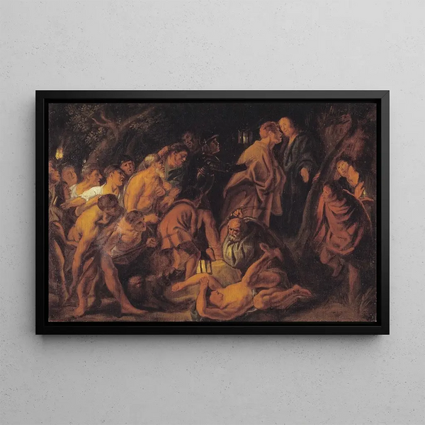 La trahison et l'arrestation du Christ à Gethsémani - Jacob Jordaens — framed artwork on a wall