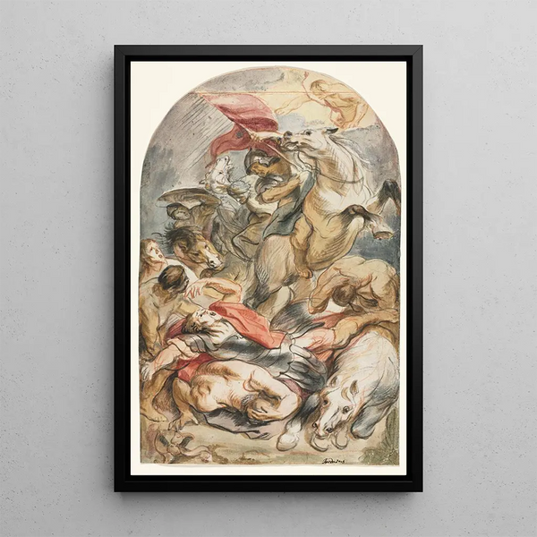 La Conversion de Saul avec cavalier et bannière - Jacob Jordaens — framed artwork on a wall