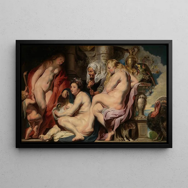 Les filles de Cécrops trouvant l'enfant Érichthonios - Jacob Jordaens — framed artwork on a wall
