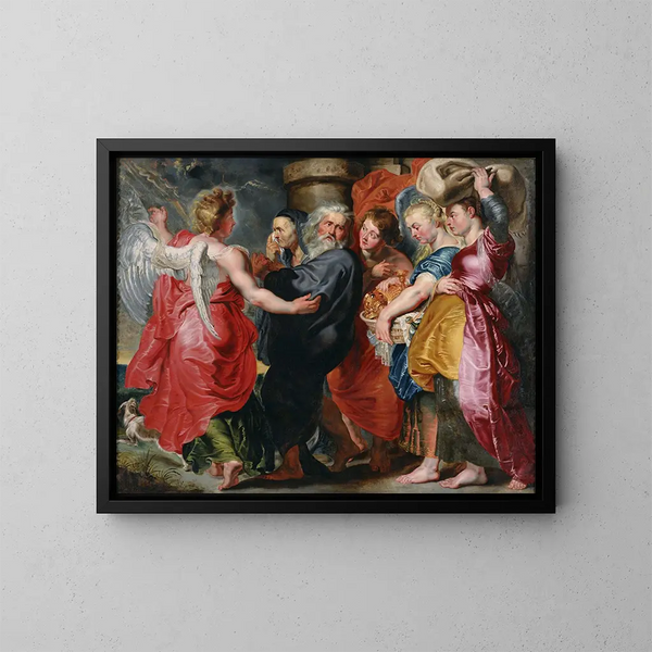 The Flight of Lot and His Family from Sodom - Jacob Jordaens — framed artwork on a wall
