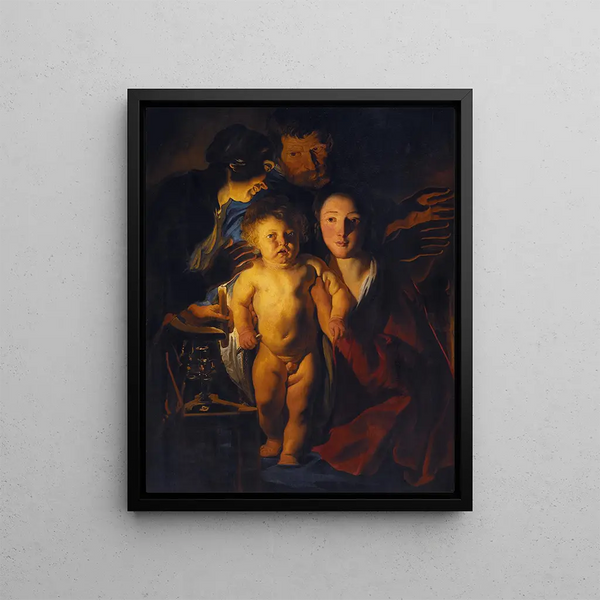 La Sainte Famille aux chandelles - Jacob Jordaens — framed artwork on a wall