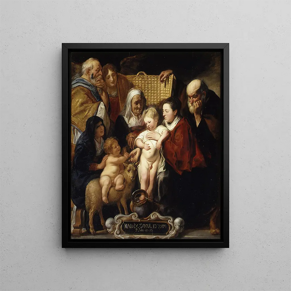 La Sainte Famille avec sainte Anne et le jeune Baptiste et ses parents - Jacob Jordaens — framed artwork on a wall