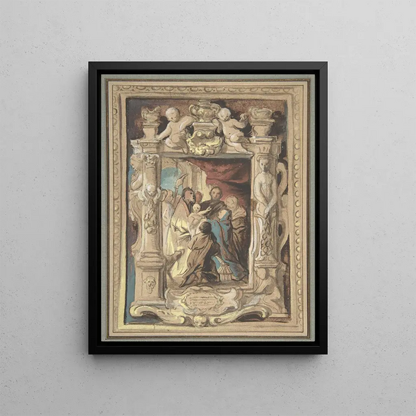 La Présentation au Temple avec un projet de cadre sculpté - Jacob Jordaens — framed artwork on a wall