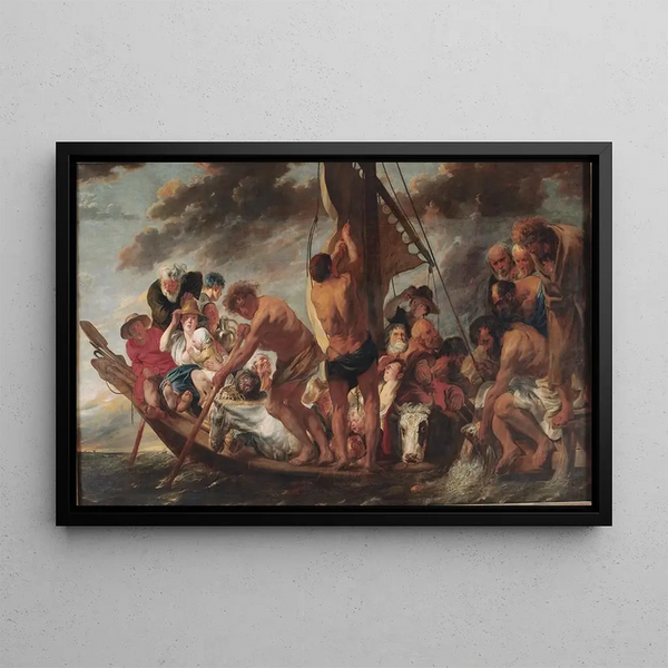 L'Argent du tribut Painting Pierre trouvant la pièce d'argent dans la bouche du poisson aussi appelé Le Bac pour Anvers - Jacob Jordaens — framed artwork on a wall