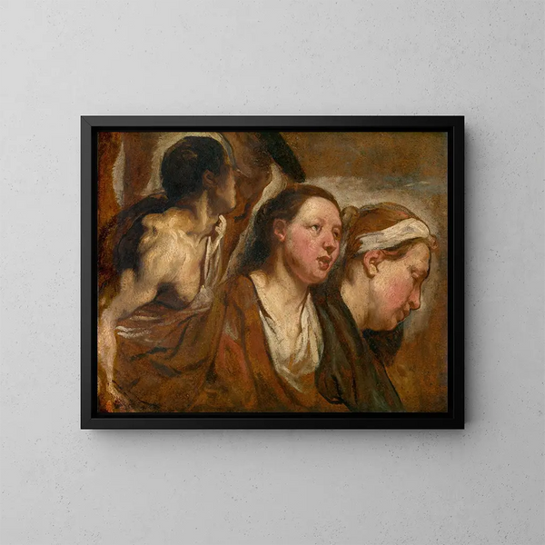 Two Women's Heads and a Warrior's Torso - Jacob Jordaens — framed artwork on a wall