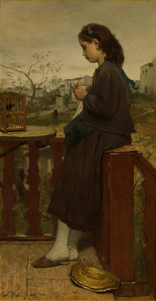 Jacob Maris - Girl knitting on a balcony Montmartre.webp