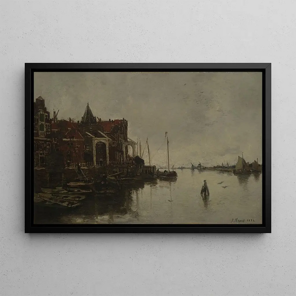 Scene of the port - Jacob Maris — framed artwork on a wall