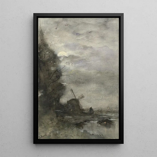 Jacob Maris - Landschap met molen bij maanlicht.webp