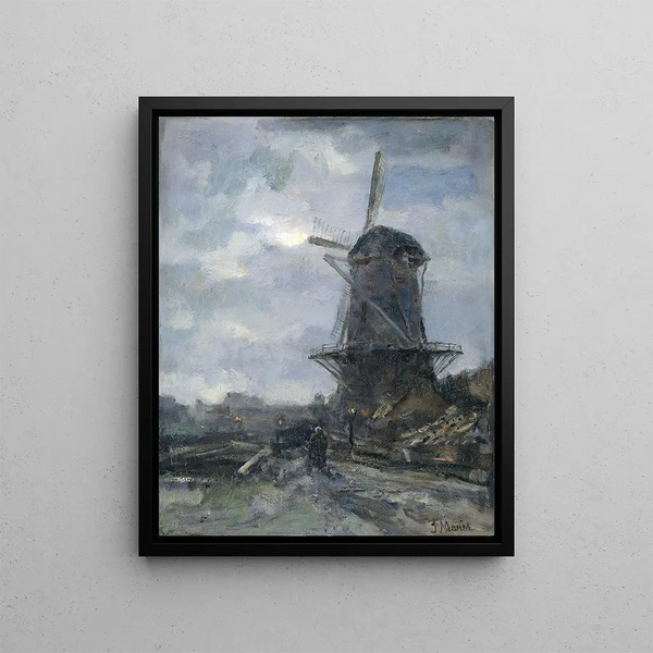Moulin au clair de lune - Jacob Maris — framed artwork on a wall