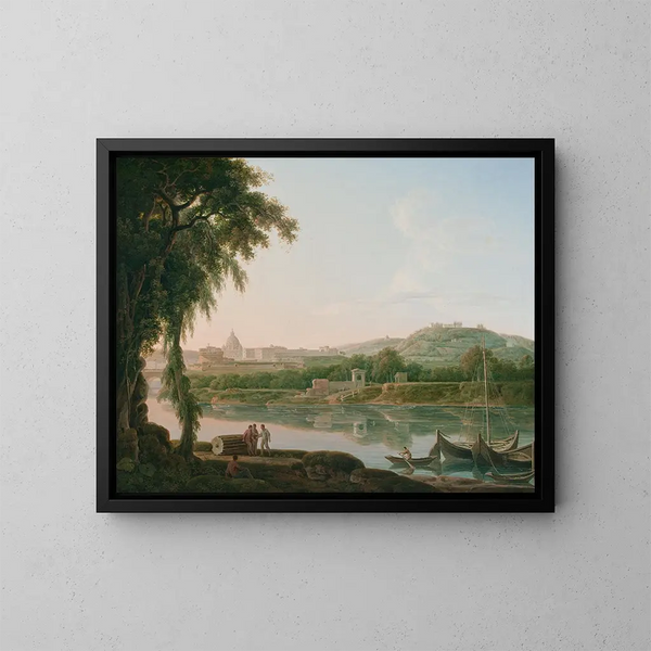 the distant view of Rome across the Tiber - Jacob More — framed artwork on a wall