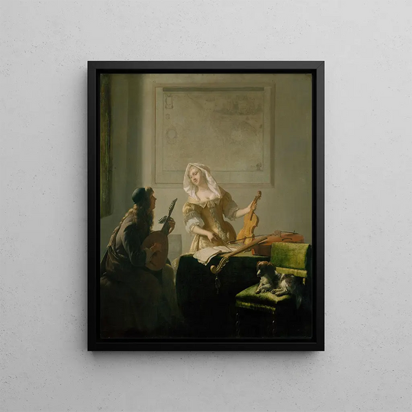 The music lesson - Jacob Ochtervelt — framed artwork on a wall