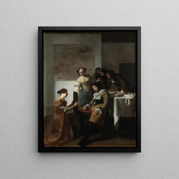 L'officier endormi - Jacob Ochtervelt — framed artwork on a wall