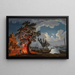 a house of customs with dancers and musicians near a fire, boats in a bay beyond - Jacob Philipp Hackert — framed artwork on a wall