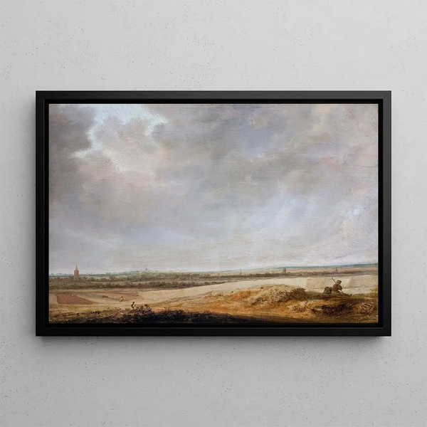 Landscape painting with cornfields - Jacob Salomonsz van Ruysdael — framed artwork on a wall