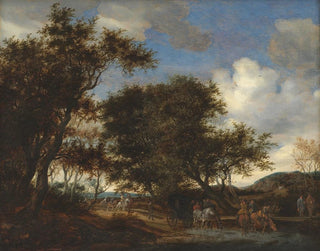 Landscape painting with travelers watering their horses - Jacob Salomonsz van Ruysdael — artwork view
