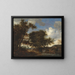 Landscape painting with travelers watering their horses - Jacob Salomonsz van Ruysdael — framed artwork on a wall