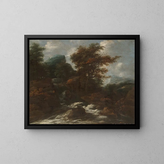Landscape with Waterfalls - Jacob Salomonsz van Ruysdael — framed artwork on a wall