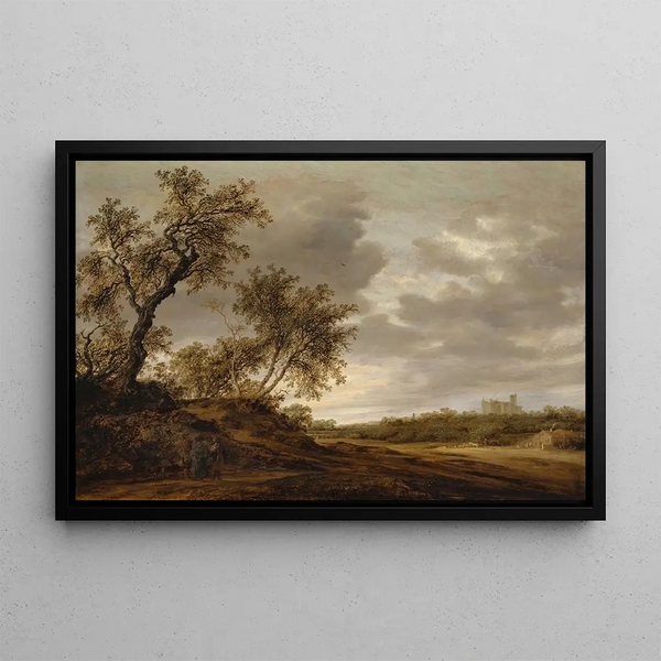On the Road to Emmaus - Jacob Salomonsz van Ruysdael — framed artwork on a wall