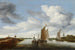 River landscape painting with sailboats and a barge pulled by horses - Jacob Salomonsz van Ruysdael — artwork view