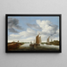 River landscape painting with sailboats and a barge pulled by horses - Jacob Salomonsz van Ruysdael — framed artwork on a wall