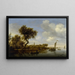 River landscape painting with a church in the distance - Jacob Salomonsz van Ruysdael — framed artwork on a wall