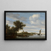View of a river with church and ferry - Jacob Salomonsz van Ruysdael — framed artwork on a wall