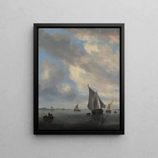 View of Sailboats on a Lake - Jacob Salomonsz van Ruysdael — framed artwork on a wall