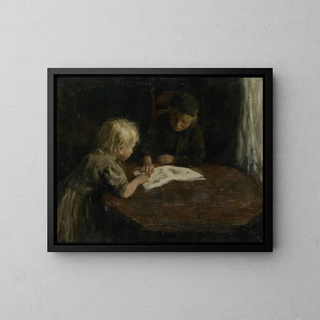 Children with a picture book - Jacob Simon Hendrik Kever — framed artwork on a wall
