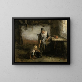 Woman peeling potatoes - Jacob Simon Hendrik Kever — framed artwork on a wall