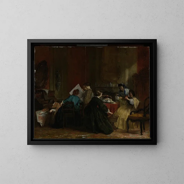 a group of women looking at stereoscopic photographs - Jacob Spoel — framed artwork on a wall