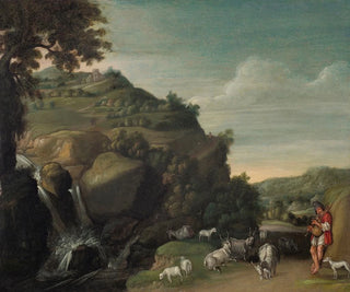 a rolling landscape with a waterfall and a goat herder - Jacob Symonsz Pynas — artwork view