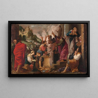 Paul and Barnabas at Lystra - Jacob Symonsz Pynas — framed artwork on a wall