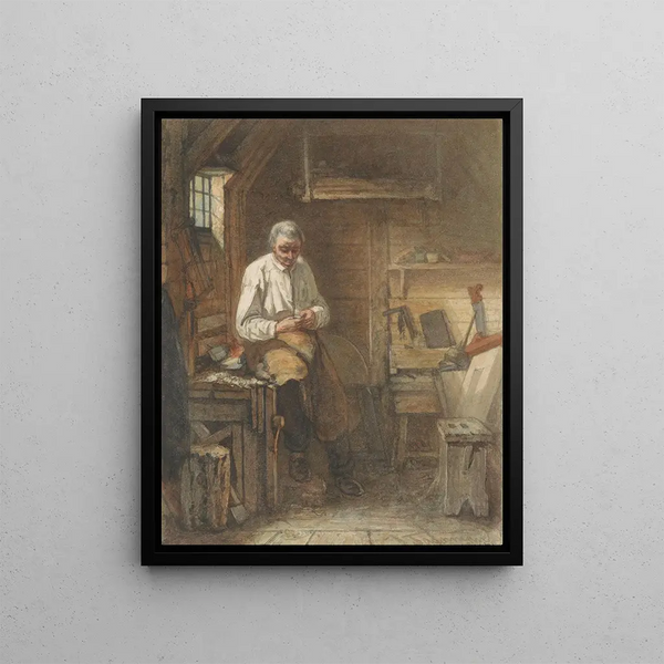 Carpenter sitting at a planer in his workshop - Jacob Taanman — framed artwork on a wall