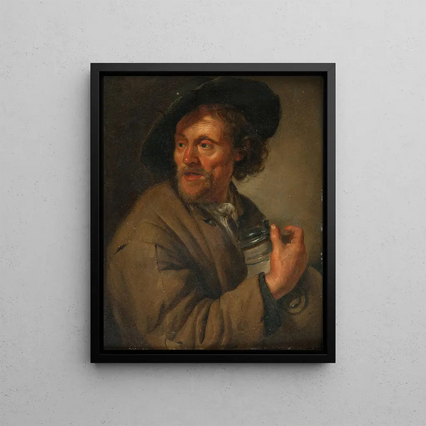 a Man Holding a Jug - Jacob Toorenvliet — framed artwork on a wall