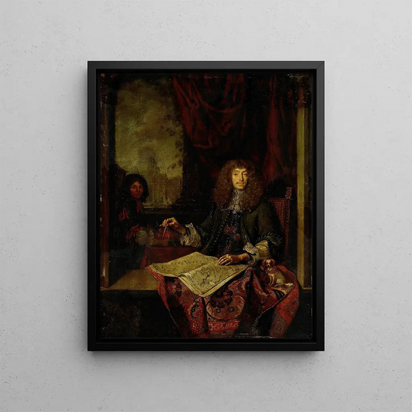 Portrait painting of Carel Quina 1622-89, Knight of the Holy Sepulchre and explorer of Asia, born in Amsterdam - Jacob Toorenvliet — framed artwork on a wall