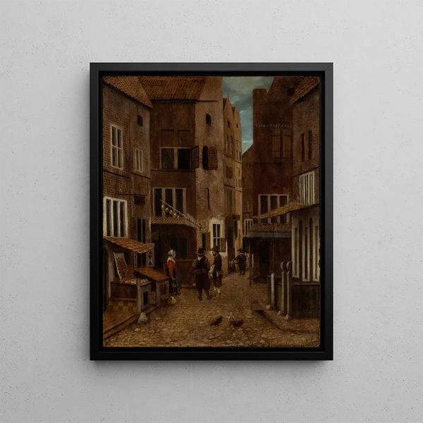Street scene painting - Jacob Vrel — framed artwork on a wall