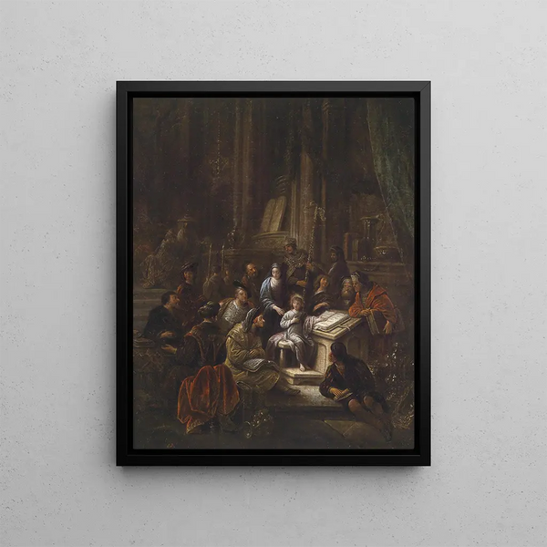 Jesus at Twelve Years Old in the Temple - Jacob Willemsz. de Wet — framed artwork on a wall
