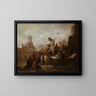 Saint Paul and Saint Barnabas at Lystra - Jacob Willemsz de Wet — framed artwork on a wall