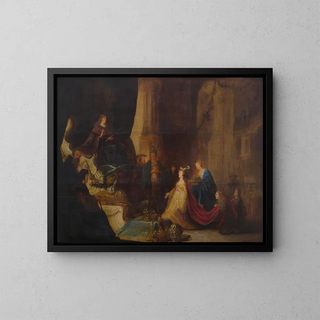 The Queen of Sheba before King Solomon - Jacob Willemsz de Wet — framed artwork on a wall
