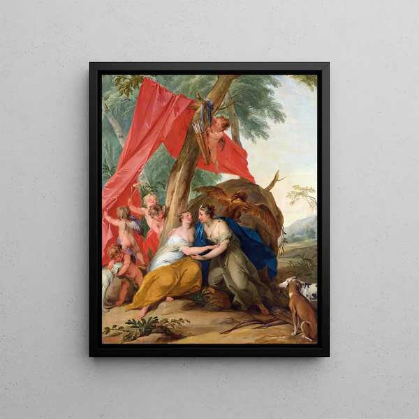 Jupiter disguised as Diana seducing the nymph Callisto - Jacob de Wit — framed artwork on a wall